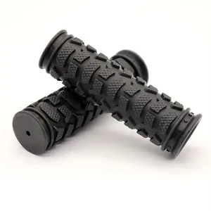 1 Pair Bicycle Handlebar Grips Mountain Bike Soft Rubber Handlebar Covers Water Ripple Single-Through Anti-Slip Handlebar Grips