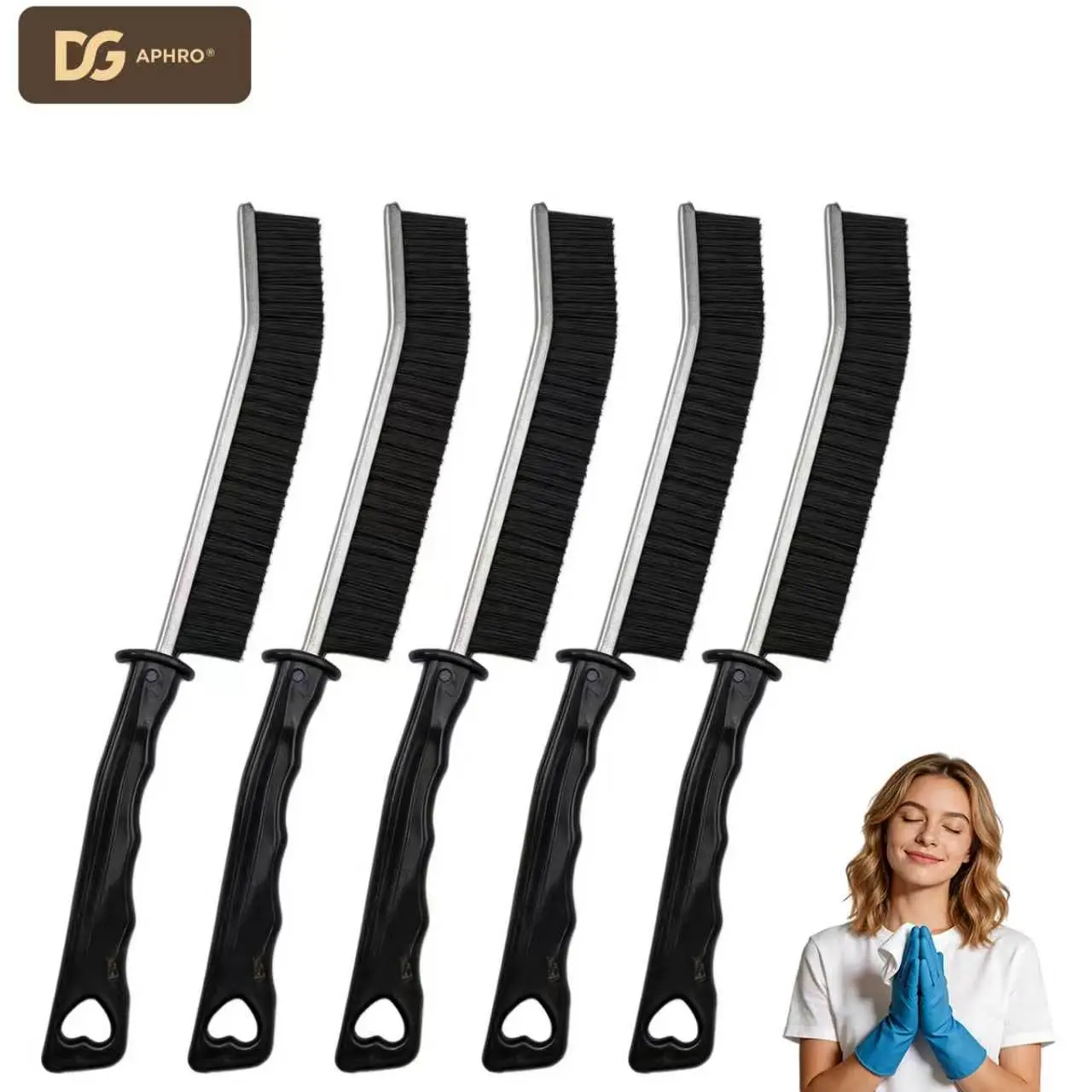 DGAPHRO 5-Piece Hard Bristle Crevice Cleaning Brush Set - Household Items for Camp Kitchen Window Tracks, Bathroom Grout, Tight Spaces (Black)