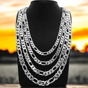 MaxBling81 925 Stamped Premium Silver-Plated Brass Figaro Chain Necklace, Unisex Fashion Jewelry Accessory for Men and Women