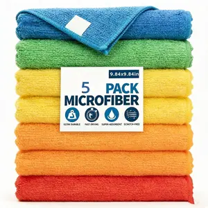 5pcs highly absorbent microfiber household cleaning towels, suitable for kitchen, bathroom, living room, and car cleaning.