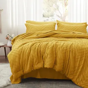 Queen Comforter, Mustard Yellow Tufted a Bag 7 with, Sets 1 Comforter, 2 PillowShams, Pillowcases, Flat Sheet, Sheet (ANUS23CF04YE8888)