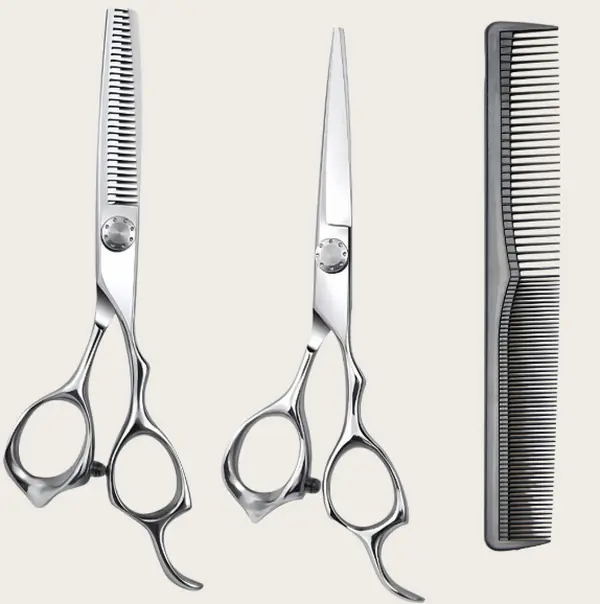 3Pcs Professional Hair Cutting Scissors Set,Stainless Steel Flat & Thinning Shears with Comb,Barber Salon Home Hair Styling Kit