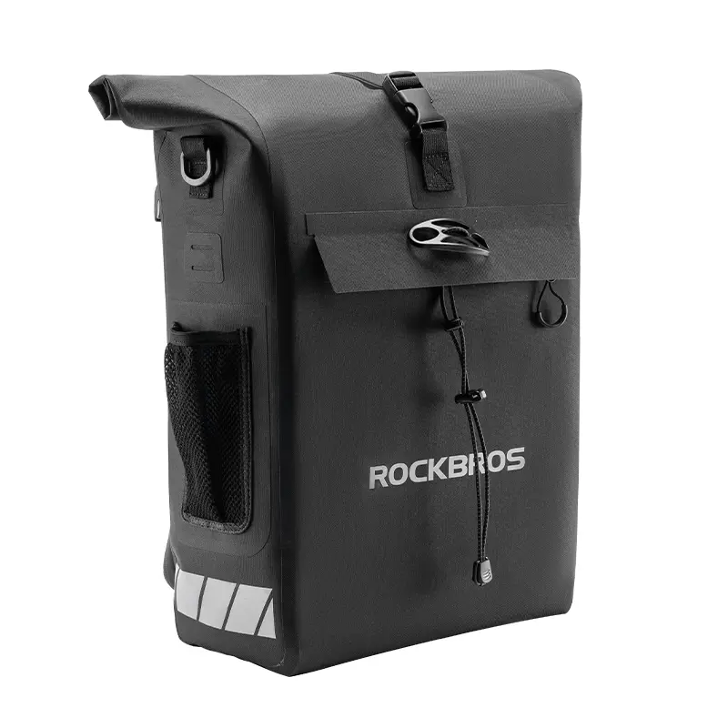 ROCKBROS Convertible Waterproof 18L Bike Rack Bag - Adjustable Capacity Backpack with Seamless Layer, Rack Spacing Fit (10-20cm), Helmet Buckle, Reflective Logos, Taillight Hooks for Cycling Outdoor Activities, Rock Bros