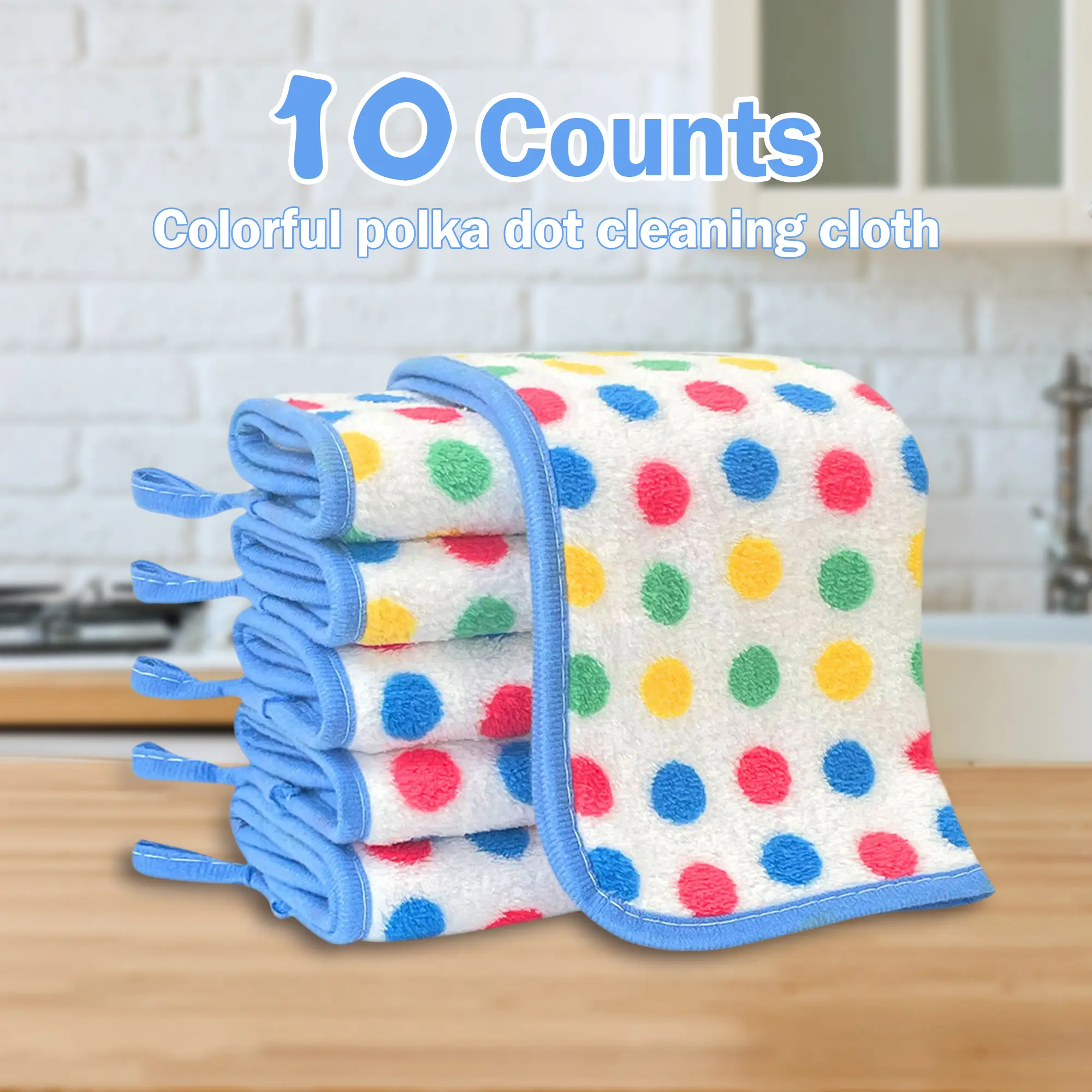10 Counts Kitchen Dishcloths with Multicolor Dots, Reusable Dish Towels, Super Absorbent Coral Fleece Cleaning Cloths, Nonstick Oil Washable Non-fluff Quick-dry