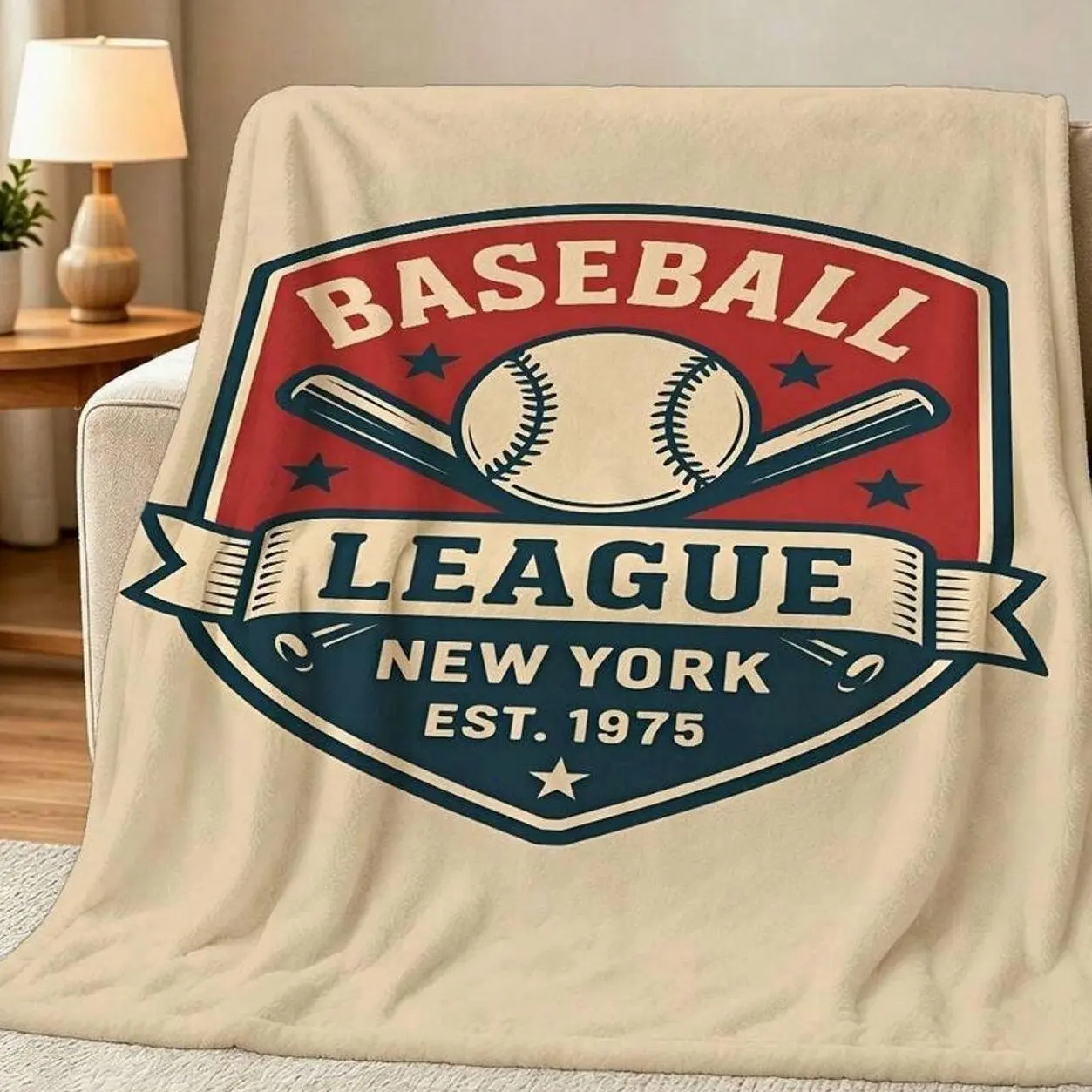 1PC Vintage New York Baseball League Print Throw Blanket, Retro Sports Themed Soft Flannel Blanket For Game Day Watching, Living Room Couch Bedroom Sofa Office Nap, Sports Enthusiast Home Decor All Season Use