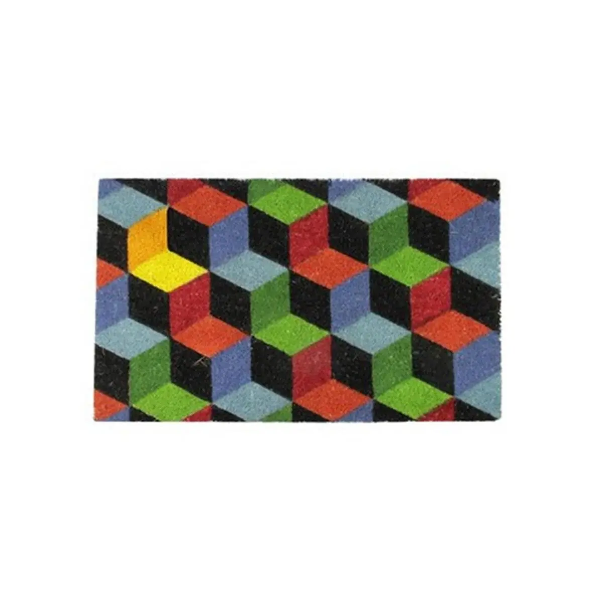 NorthLight Colorful Cube Coir Entrance Rug - Natural Fiber Doormats, Rectangular Outdoor Doormat, 29.5x18 in