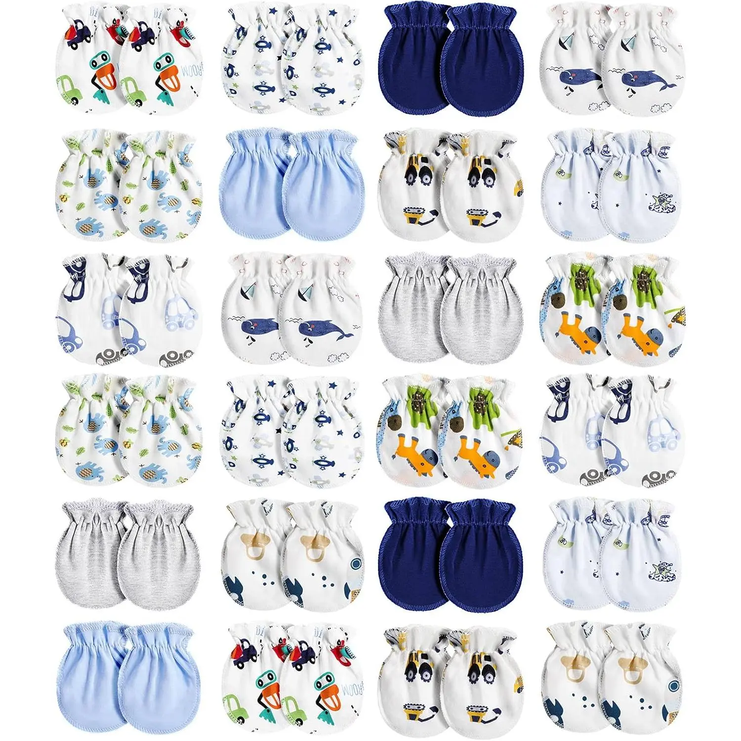 24 Pairs Cute Newborn Mittens, Soft Anti-Scratch Baby Gloves with Fashion Cartoon Characters for 0-6 Months, Baby Mittens, Cartoon Patterns, Cotton, No-Scratch