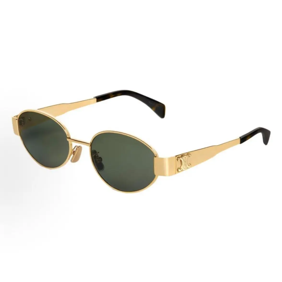 Pre-owned Brand New,CELINE Triomphe Metal Oval Sunglasses CL40235U (Gold Frame)