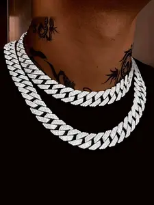 Exquisite Punk Colorful Cuban Link Design Necklace, Iced Out Bling Hip-Hop Jewelry Accessory, Ideal Gift for Men Women, Daily Wear