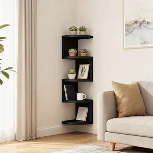 5-Tier Country Corner Shelf, Wall-Mounted Corner Rack, Artistic Floating Design, Decor, Durable Wooden Construction, Space-Saving, Easy Installation