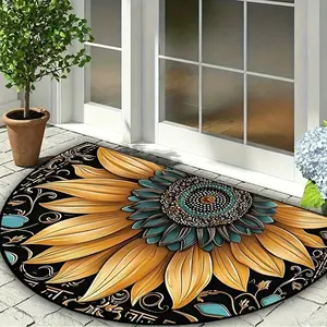 Vintage Flower Pattern Welcome Door Mat Semi Circle Anti Slip Entrance Mat Kitchen And Bedroom Carpet Home Decoration