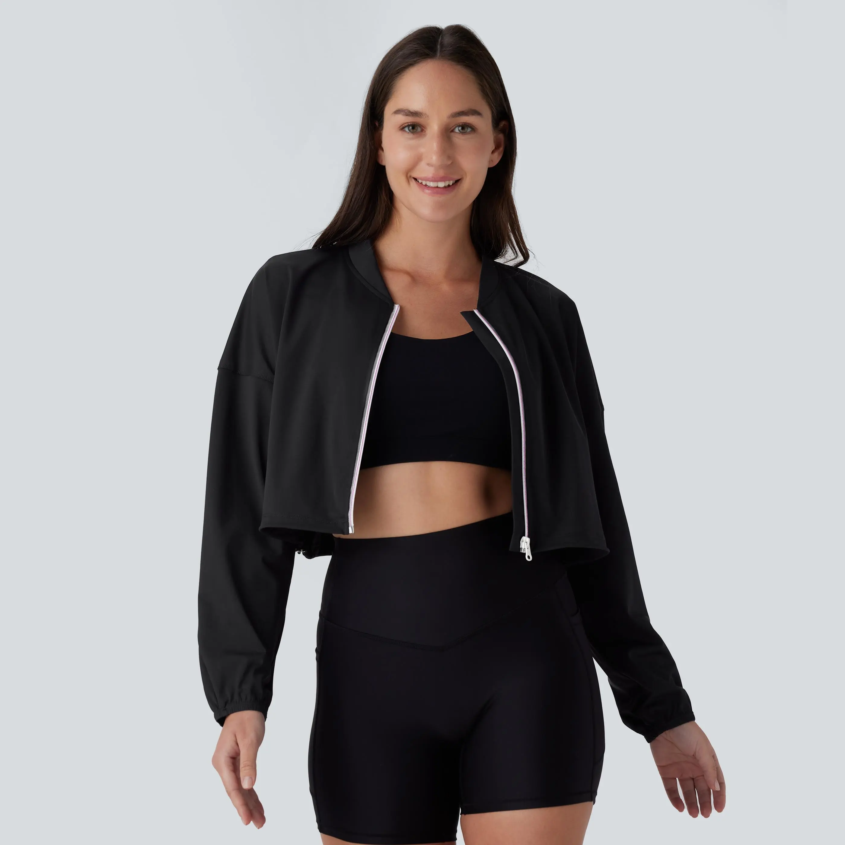 Halara Zipper Long Sleeve Adjustable Drawcord InstantCool Quick Dry Cropped Yoga Jacket
