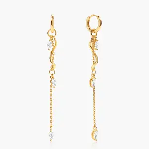 en route Aria Vine Drop Earrings, Elegant Gold Curvature with Brilliant CZ Detailing, Perfect for Whimsical Daily Wear