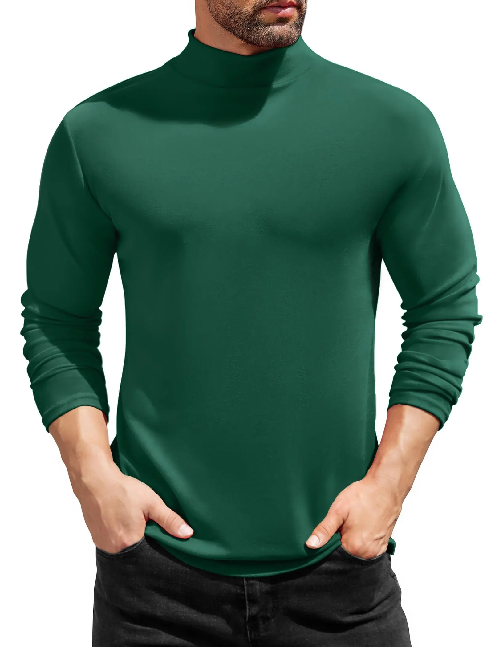 COOFANDY Mens Mock Turtleneck T-Shirts Long Sleeve Solid Color Tees Shirts Basic Casual Slim Fit Pullover T Shirts