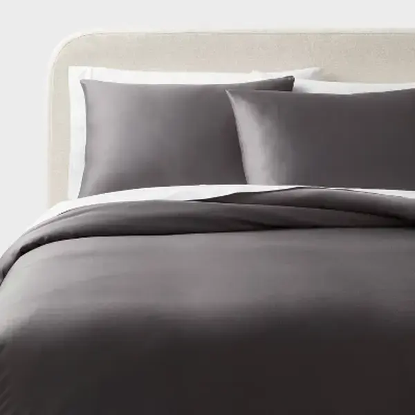 Threshold King 100% Lyocell Duvet Cover and 2 Standard Shams Set, Breathable Dark Gray TENCEL Bedding Set, Machine Washable Soft Furnishings Collection, Breathable Duvet Set, Machine Wash