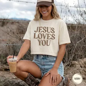 Jesus Loves You Retro Comfort Colors Boxy Tee T-shirt Bible Vintage Cropped Tshirt Christian Faith Based Apparel Religious Youth Group Shirt