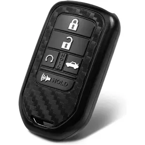 Key Fob Case Carbon Fiber Pattern Silicone Cover Compatible with Honda Accord Touring Civic CR-V Insight Insight EX Odyssey Passport Pilot 5 Button Keyless Entry Remote