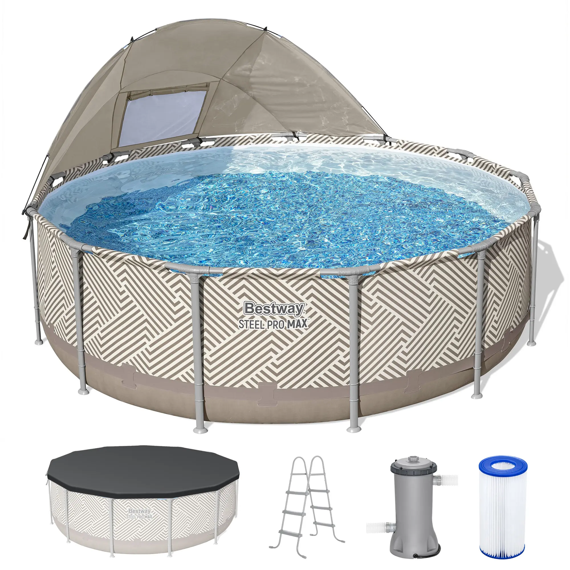 Bestway Steel Pro MAX 13' x 42" Round Above Ground Pool Set with Canopy & Ladder