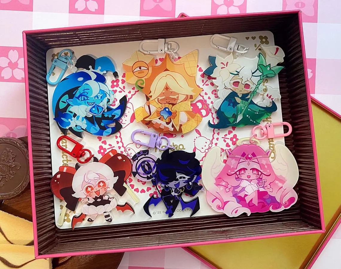 Cookie Run Kingdom Keychain - Shadow Milk Cookie, Pure Vanilla Cookie, White Lily Cookie, Candy Apple Cookie, Black Sapphire Cookie, Eternal Sugar Cookie, Cute Keyring Accessory, Fun Charm For Backpack Or Purse | High Quality and Customer Favorite Items