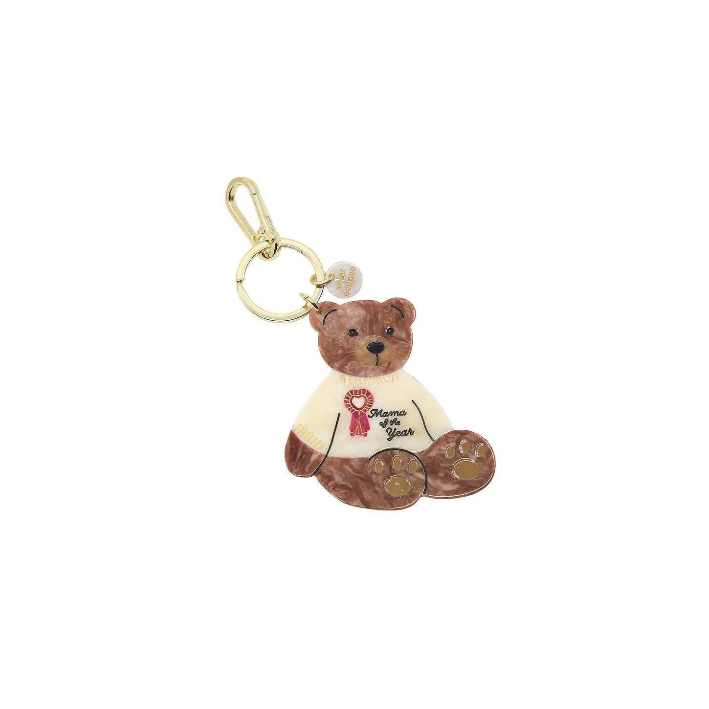 Solar Eclipse Hand-Painted Mama Bear Bag Charm & Keychain in Brown