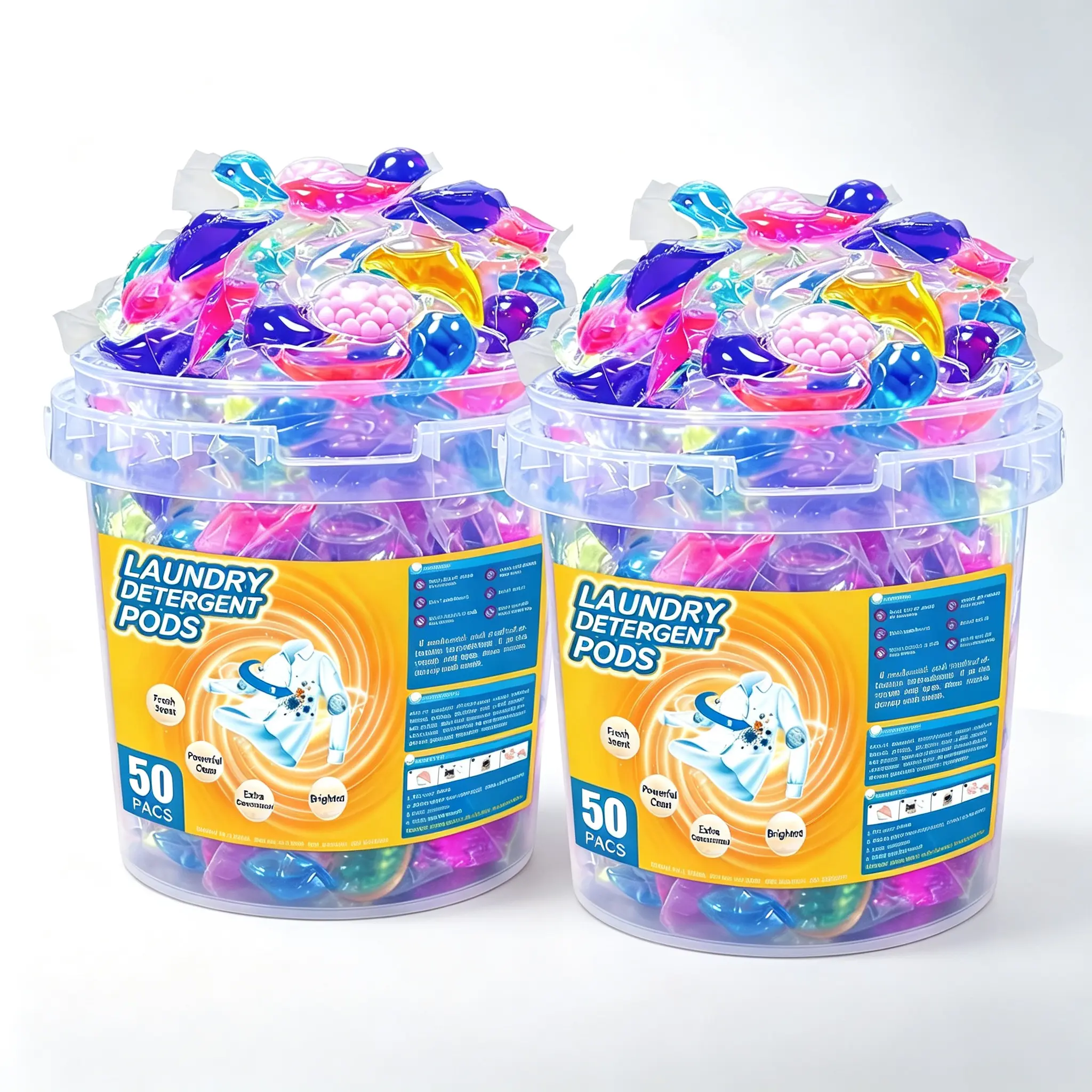 Scented Laundry Detergent Pods - 6-in-1 Powerful Deep Cleaning, 50-Pc Bucket Set, No-Mess Convenient Use, Fresh Scent for Families, 2 Pods for Enhanced Results, 2-Bucket Purchase for Savings on Household Laundry Needs