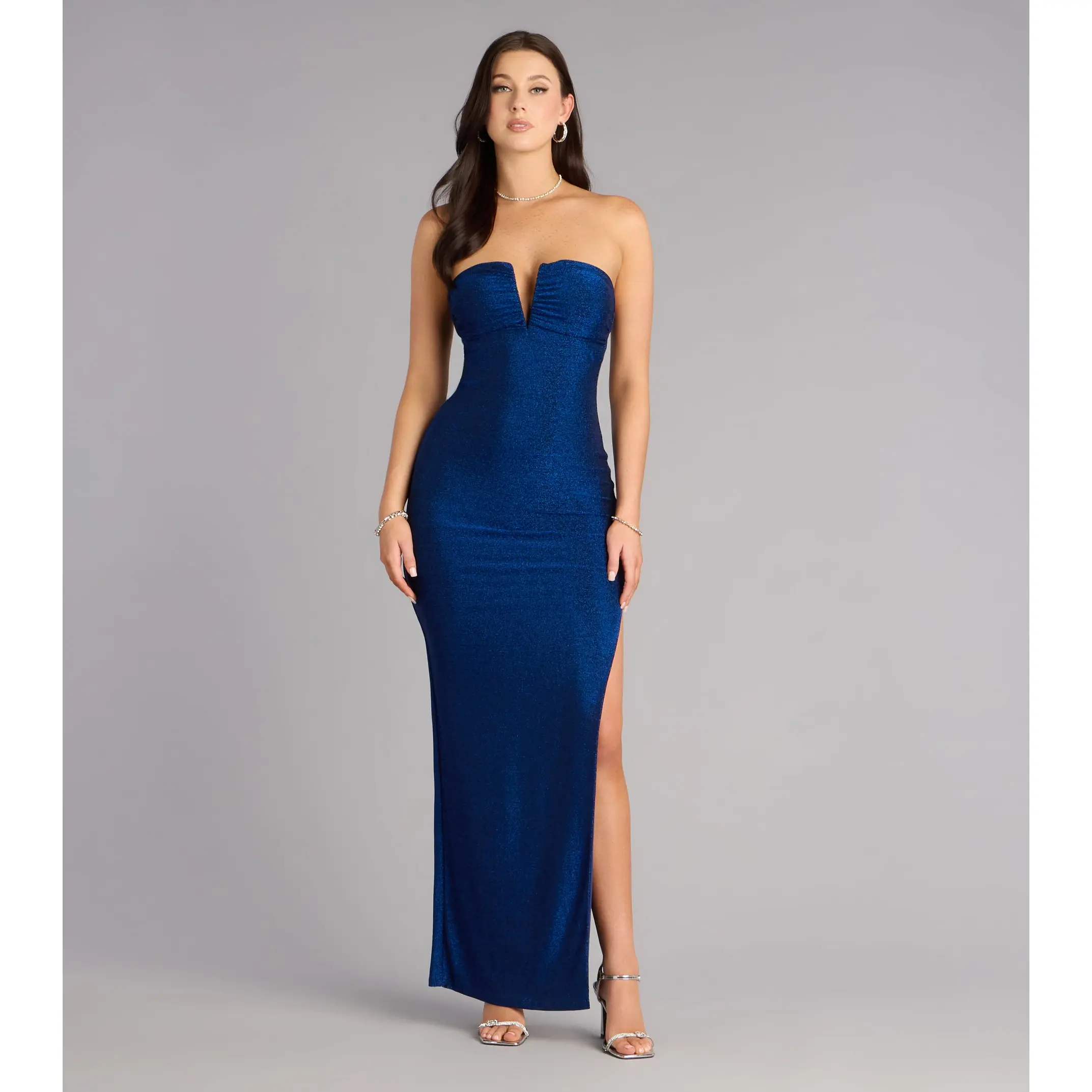 Adison Lurex Knit Strapless Formal Dress