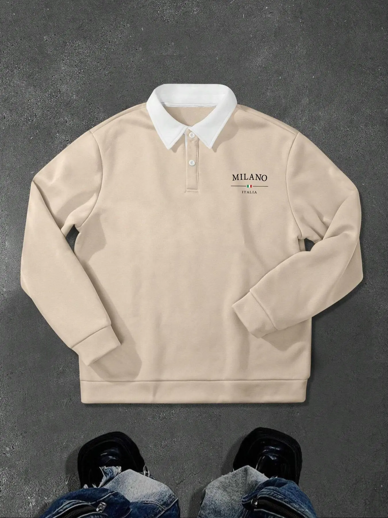 Men's Solid Color Half Button Fitted Polo Knit Hoodie, Casual Outdoor Pullover Sweatshirt Tops, Fall Winter Fashion, Long Sleeve Drop Shoulder Design, Knitwear Sweater Pullover