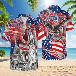 USA 250th Anniversary Hawaiian Shirt for Men, 250 Years of Freedom 1776–2026 Shirt, We The People Patriotic Bald Eagle Button Up, 4th of July Gift