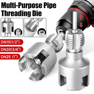 Heavy-Duty Alloy Metal Thread Cutting Tool Set, 3-Piece 1/2"-1" Internal/External Threader, Electric Drill Compatible, Suitable for PVC/Plastic & PPR Pipes, for DIY & Professional Plumbing Installations,summervibes