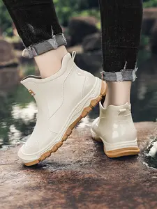 Unisex Waterproof Walking Shoes, Anti-Slip Design, Textile & PVC Material, Fall/winter Outdoor Exploration Footwear, Fashionable Rain Boots, Slip Resistant Boots
