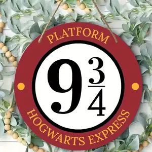 Harry Potter Hogwarts Express Wooden Sign, Round Platform Wall Art with & Gold Accents, Indoor/outdoor Novelty Decor for Home Office Yard Sign