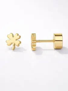 14K Gold Plated Post Flat Back Stud Earrings for Women - Clover Cartilage Earrings - Trendy Helix Jewelry