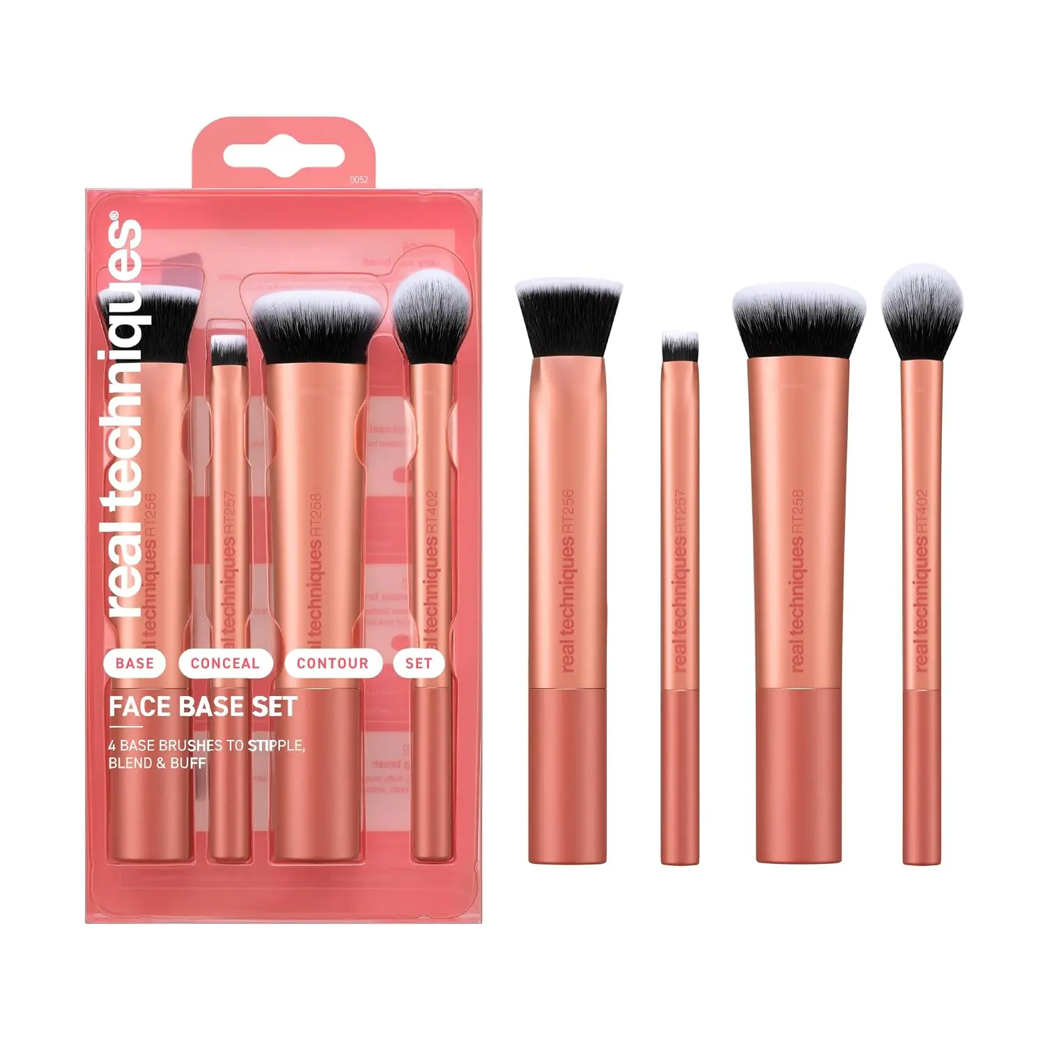 Real Techniques Face Base 4 Piece Makeup Brush Set for Foundation | Seamless base, 4 face brushes with concealer brush, contour brushes, vegan, cruelty-free