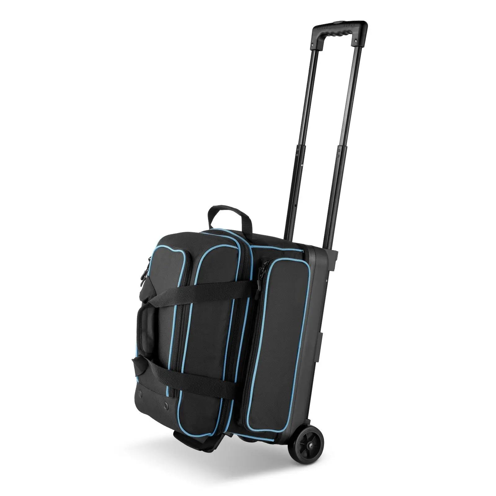2 Ball Bowling Bag With Wheels - Double Roller Bowling Bag With Shoe Compartment, Durable Lightweight Bowling Travel Case, Ball Carrier Bag For Bowling Accessories, Telescoping Handle, Padded Interior, Easy Roll Wheels