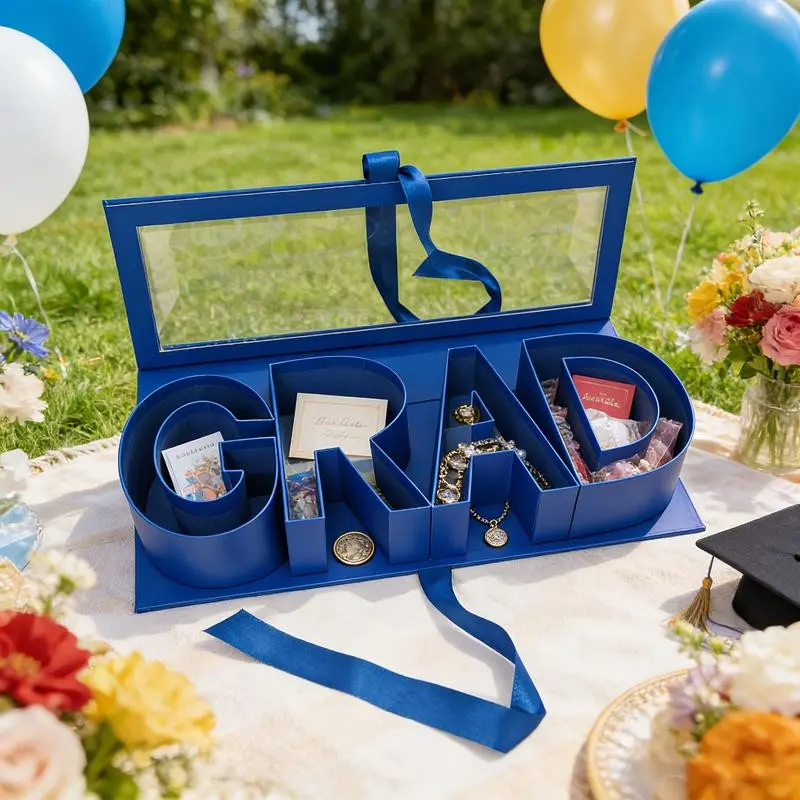 2026 Graduation DIY Letter Gift Box, Grad Shape Fillable Paper Box, Floral Bouquet Packaging, Bracelet Holder, Luxury Customizable Gift Box for High School Graduates, Graduation Gifts