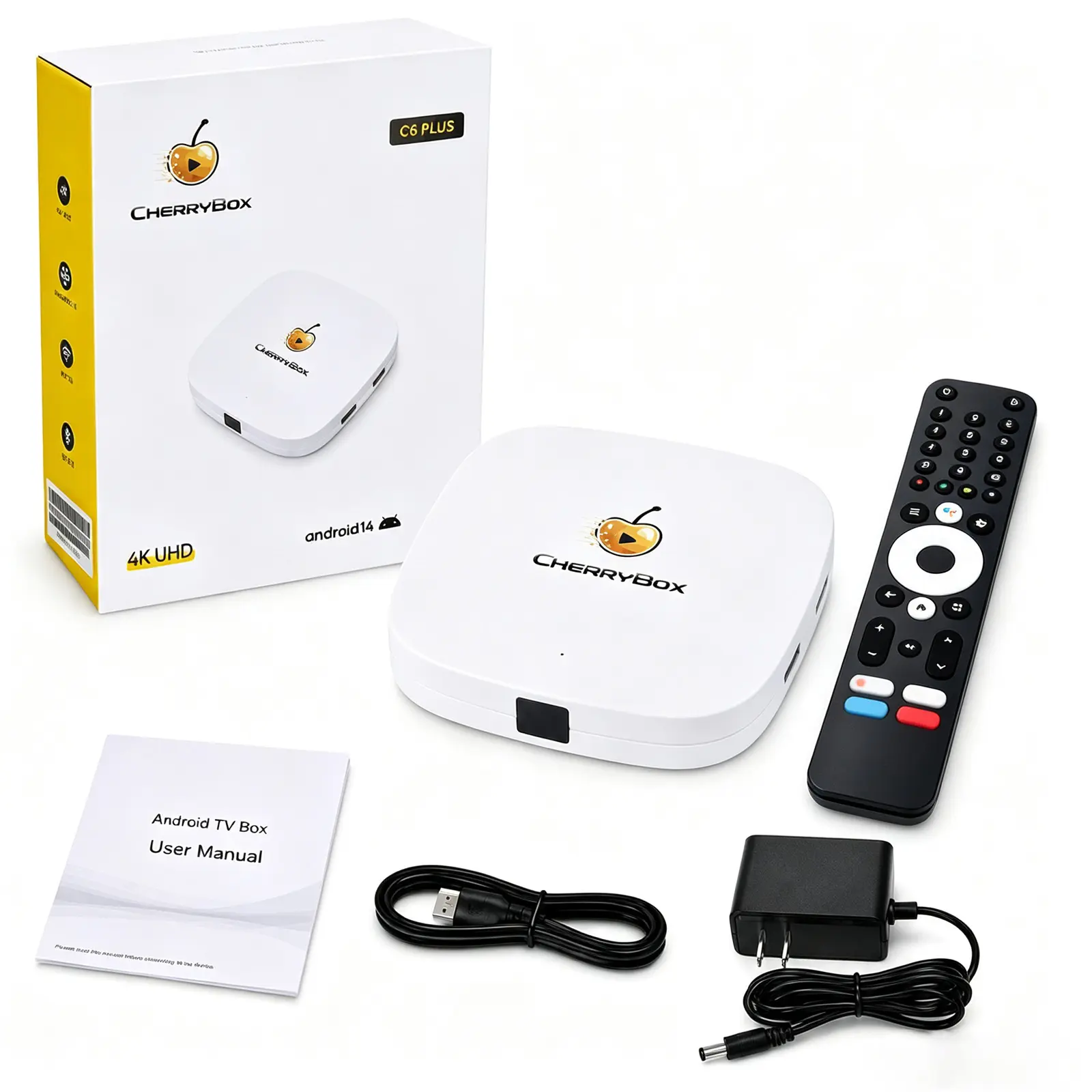 CHERRYBOX C6 Plus with Voice Remote, HDMI, Power Cord, and User Manual, 2026 Version