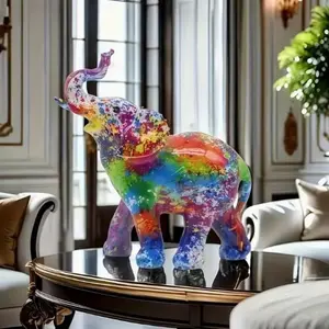 Creative Colorful Lucky Elephant Resin Craft Statue, Decorative Art Figurine for Living Room Bedroom TV Stand Bookshelf Office, Best Gift