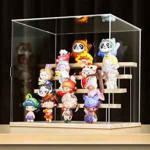 Acrylic Bubble Mat Real Wood Display Rack Dustproof Lego Model Doll Transparent Showcase Handmade Storage Box