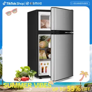 Kismile Compact Refrigerator with Freezer 2 Door Mini Fridge 3.2 Cu Ft Silver Adjustable Shelf Thermostat for Bedroom Office Dorm Kitchen