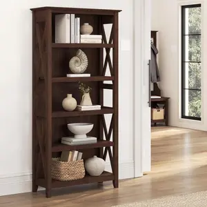 Bush Furniture Tall 5 Shelf Bookcase Bing Cherry Finish