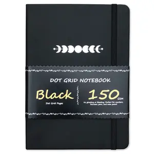 BUKE Dotted Journal - Dot Grid Notebook - 150gsm No Bleed Black Paper - 160 Black Pages - For Women and Men - A5 PU Leather Hardcover 5.75" x 8.5" and Gift Box