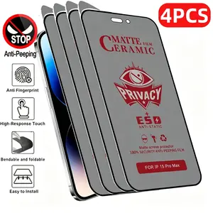 4 Packs Matte Privacy Ceramic Screen Protector For iPhone 17/17 Pro/17 Pro Max/17 Air/16E/16/15/14/Plus/13/12/11/Pro/Pro Max/X/XR/XS/XS MAX,Full Coverage,Anti-Peeping,Anti-Glare,Anti-Scratch,Bubble-Free Installation