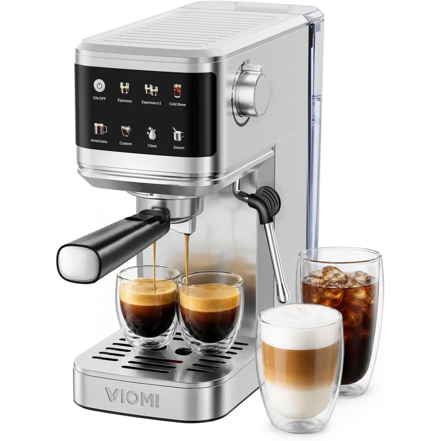VIOMI T1A PRO Espresso Machine with Milk Frother, Instant Cold Brew Maker | Beginner-Friendly, Touch Control, Customizable Shot Volume, Powerful Steam Wand, 20-Bar Pump, Compact Design, 37oz Water Tank