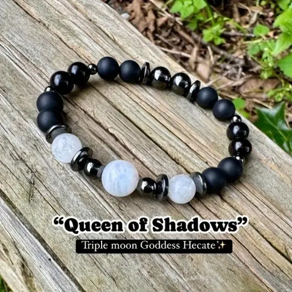 Natural Stone Bracelet | Obsidian & Moonstone Beaded Bracelet Dark Goddess Style Energy Crystal Bracelet Unisex Jewelry Gift