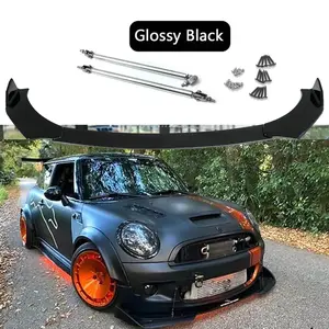 Black Front Bumper Lip Splitter+Strut Rods For MINI COOPER S R53 R56 R60 F56 F60