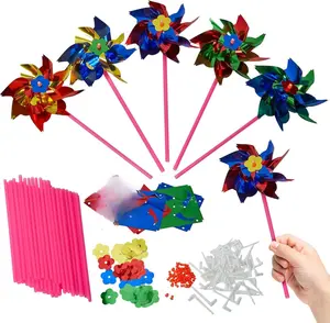 Plastic Rainbow Windmill 48 DIY Pinwheel for Kids Lawn Windmill Set for Teenagers Colorful Garden Wind Spinners Deterrent to Scare Birds Away from Yard Bird Devices Assorted Colors