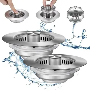 High quality Upgraded 3 in 1 Kitchen Sink Drain Strainer - Stainless Steel Sink Stopper, Anti-Clogging Sink Food Catcher Basket,for US Standard 3 1/2 inch Drain