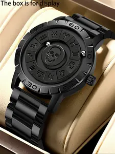 New Dark Style Skull Zodiac Watch, Unique Design with Twelve Constellation Markers, Creative Magic Metal Strap Quartz Watch