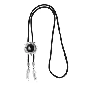 Black Onyx Bolo Tie: Adjustable Cowboy Necktie for Men Women Native American Western Necklace Cowgirl Costume