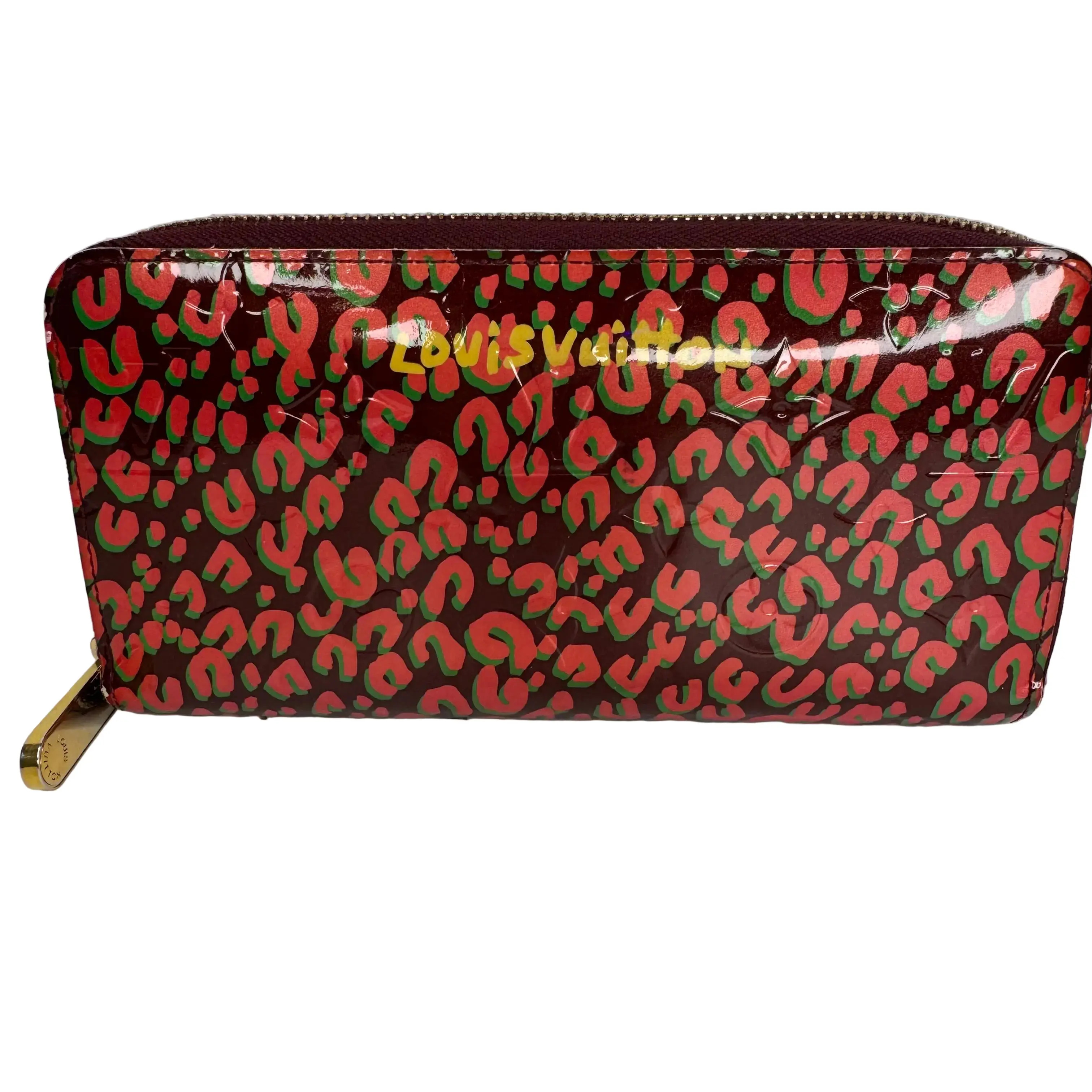Pre-owned Louis Vuitton graffiti leopard patent leather Small Leather Goods Zippy Stephen Sprouse Leopard Graffiti Vernis Leather Wallet LOU.S.1293